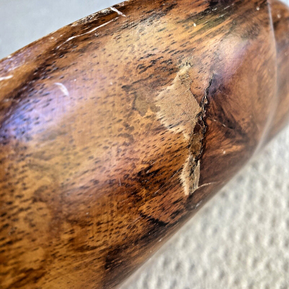 Vintage Wood Bowl Capiz Shell Lining Inlay Chip & Dip Leaf Shaped Beachy Decor - Picture 9 of 10